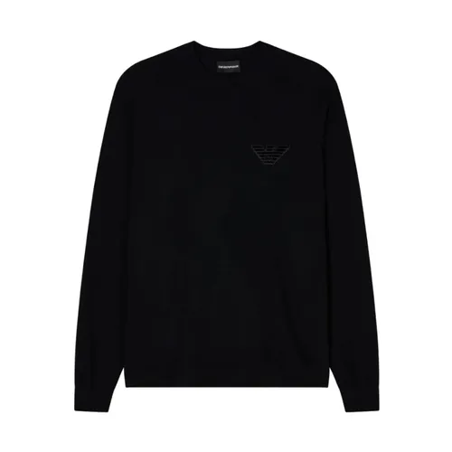 Plain-knit virgin-wool jumper with eagle patch - Emporio Armani - Modalova