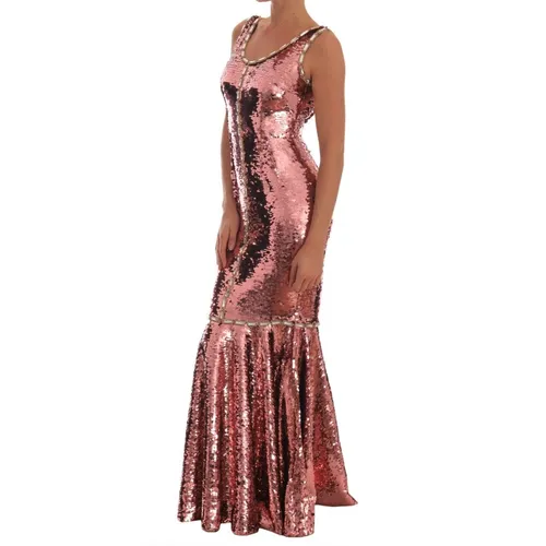 Pink Sequined Crystal Sheath Dress - Dolce & Gabbana - Modalova