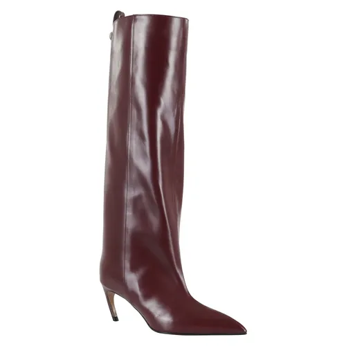 Black Leather Knee-High Pointy Toe Boot - The Attico - Modalova