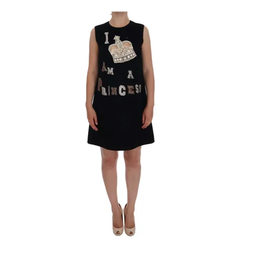 Black Wool Crystal Princess Dress - Dolce & Gabbana - Modalova