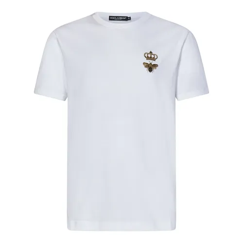 White T-Shirt with Gold Embroidery - Dolce & Gabbana - Modalova