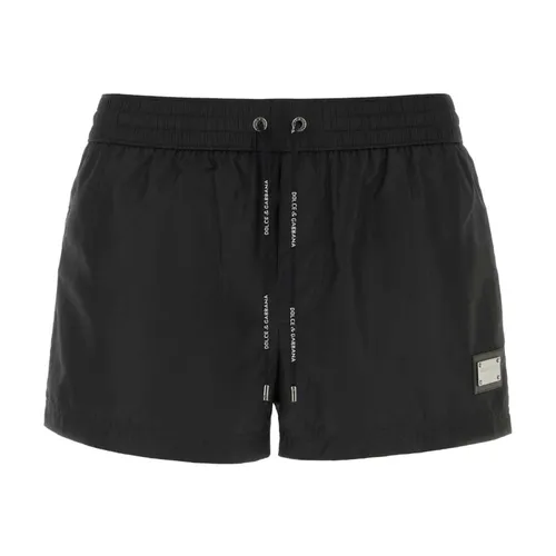 Short Swim Trunks with Branded Tag - Dolce & Gabbana - Modalova