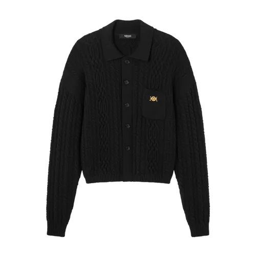 Maglia Cardigan Con Bottoni A Trecce E Logo - Versace - Modalova