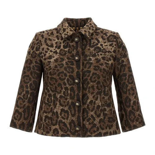 Wool Jacquard Jacket with Leopard Design - Dolce & Gabbana - Modalova