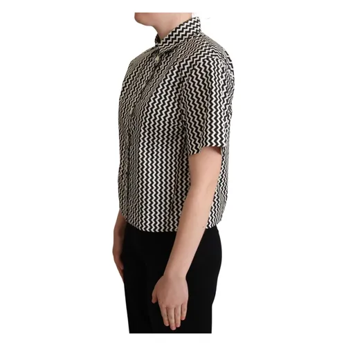 Black White Zigzag Collar Cotton Polo - Dolce & Gabbana - Modalova