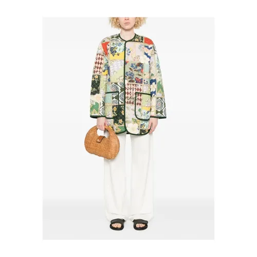 Sage Green Graphic Print Quilted Jacket - Alemais - Modalova