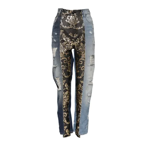 Multicolor Patchwork Tapered Denim Jeans - Dolce & Gabbana - Modalova