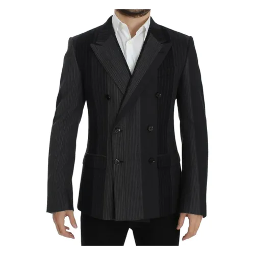 Gray Striped Wool Stretch Blazer - Dolce & Gabbana - Modalova