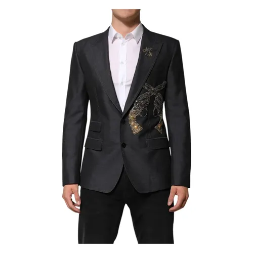 Dark Gray Bee Embroidery Wool Blazer - Dolce & Gabbana - Modalova