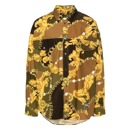 Camicia Verde a Maniche Lunghe in Cotone - Versace Jeans Couture - Modalova