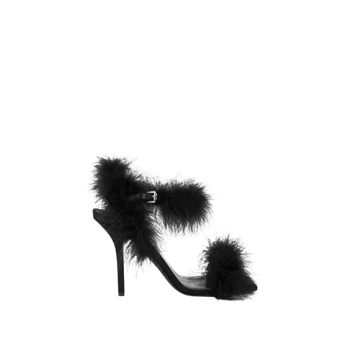 Satin sandals with feathers - Moschino - Modalova