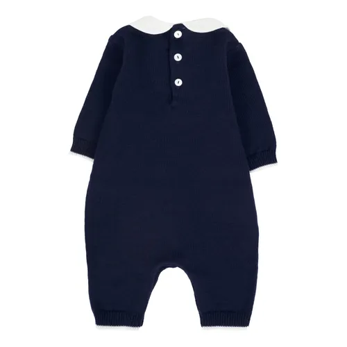 Blue Wool Jumpsuit with Peter Pan Collar - Little Bear - Modalova