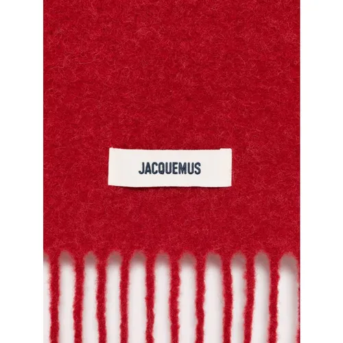Red Knitted Scarf with Fringed Edge - Jacquemus - Modalova