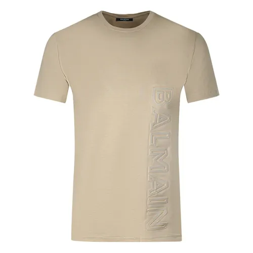 Embossed Logo Brown T-Shirt - Balmain - Modalova