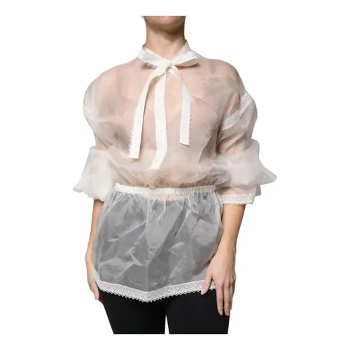White Silk Ascot Collar Blouse - Dolce & Gabbana - Modalova