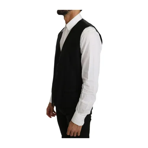 Black Solid Wool Silk Vest - Dolce & Gabbana - Modalova