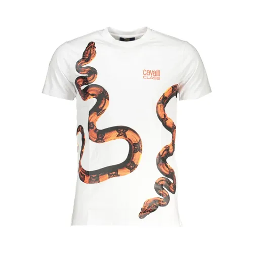 T-shirt in Cotone Bianca con Logo Stampato - Cavalli Class - Modalova