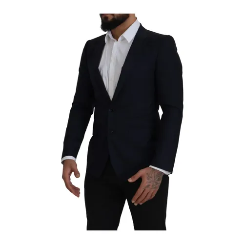 Navy Wool Blazer Jacket - Dolce & Gabbana - Modalova