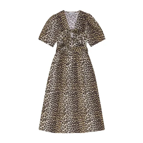 Leopard Printed Tie Strap Midi Dress - Ganni - Modalova