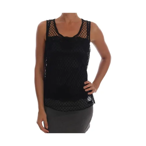 Top de Malla Negra con Encaje Floral - Dolce & Gabbana - Modalova