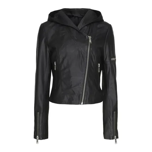 Black Biker Jacket with Hood - Notyz - Modalova