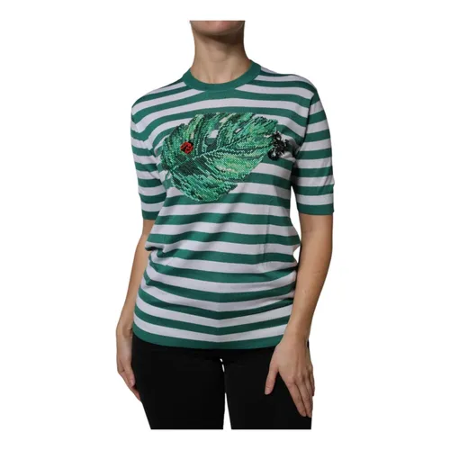 Striped Leaf Crew Neck T-shirt - Dolce & Gabbana - Modalova