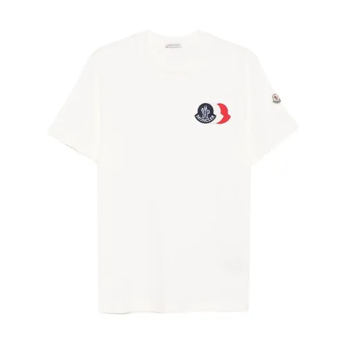 White Logo Patch Crew Neck T-shirt - Moncler - Modalova