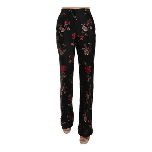 Floral Print Black Boot Cut Trouser - Dolce & Gabbana - Modalova