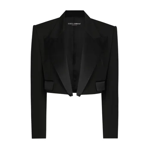 Black Satin Finish Open Front Jacket - Dolce & Gabbana - Modalova