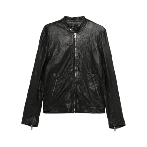 Black Leather Zip Jacket Stand Collar - Dolce & Gabbana - Modalova
