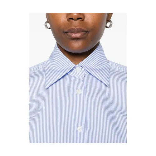 Blue White Striped Button Shirt - Mazzarelli - Modalova