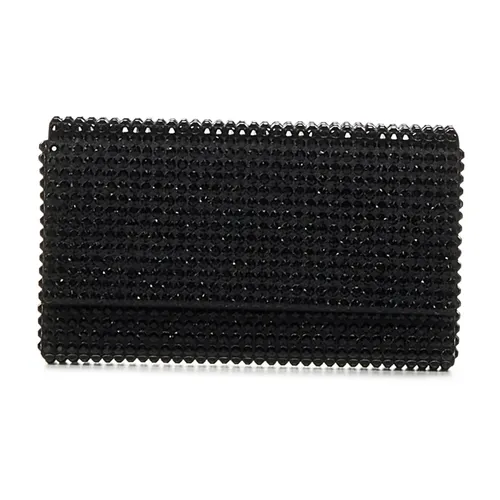 Black Crystal Embellished Foldover Bag - Amina Muaddi - Modalova