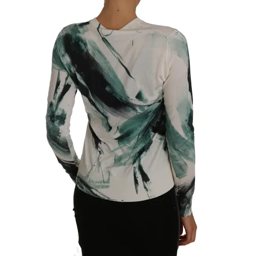 White Silk Cardigan Lightweight Paint Stroke Sweater - Dolce & Gabbana - Modalova