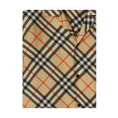 Check Pattern Silk Camp Collar Shirt - Burberry - Modalova