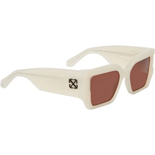 Beige Rectangular Sunglasses - Off White - Modalova