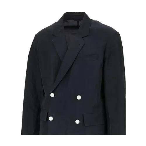 Linen-blend double-breasted jacket - Emporio Armani - Modalova
