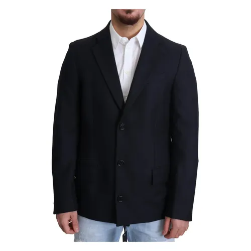 Dark Blue Wool Single Breasted Coat Jacket - Dolce & Gabbana - Modalova
