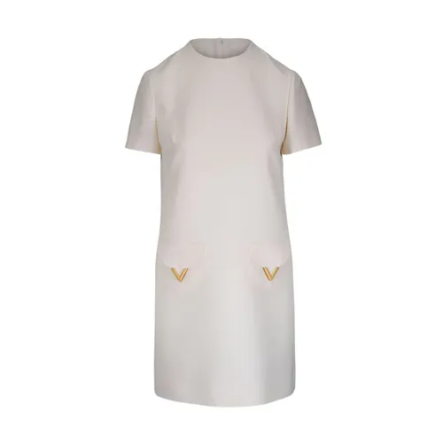 Mini vestido de crepé de manga corta con bolsillo y logo V - Valentino - Modalova