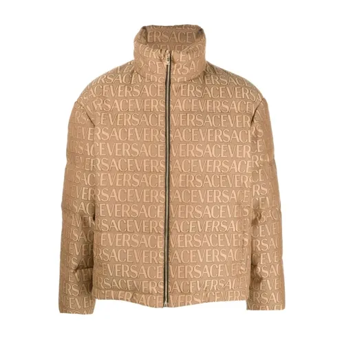 All-over Logo Print Down Jacket - Versace - Modalova