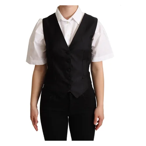 Elegant Silk Blend Black Waistcoat - Dolce & Gabbana - Modalova