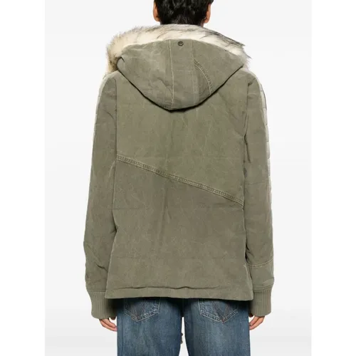 Beige Padded Jacket with Detachable Hood - Greg Lauren - Modalova