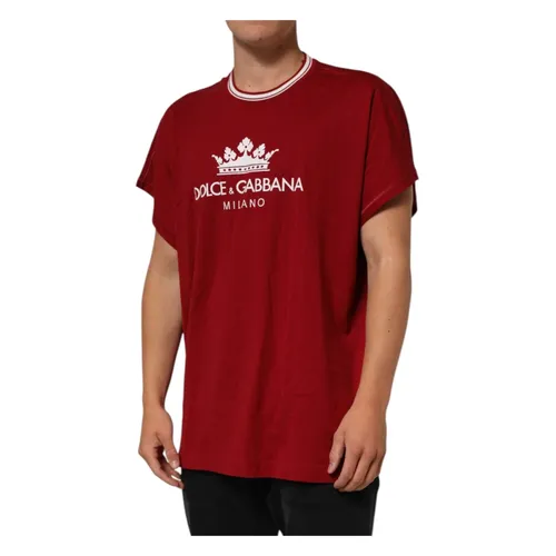 Maroon LogoCrown Cotton T-shirt - Dolce & Gabbana - Modalova
