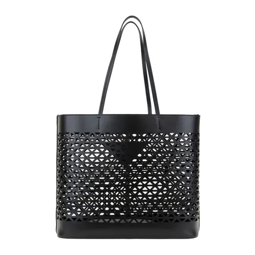 Leather Shoulder Bag with Perforated Triangles - Prada - Modalova