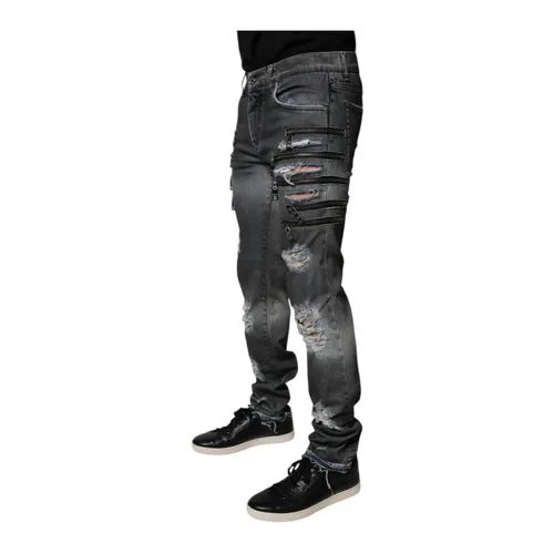 Jeans Skinny Denim Strappati - Dolce & Gabbana - Modalova