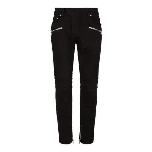 Black Biker Jeans with Zip Pocket - Balmain - Modalova