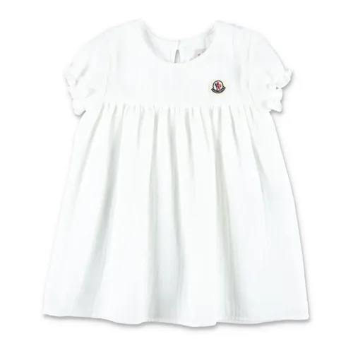 White Cotton Dress with Ruffled Sleeves - Moncler - Modalova