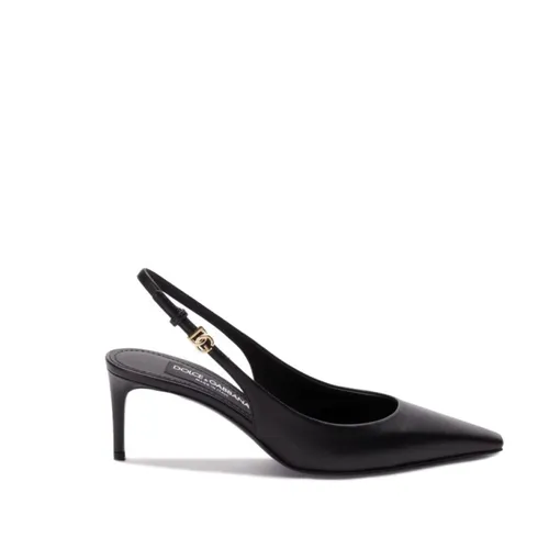 Black Leather Slingback Pumps with Buckle - Dolce & Gabbana - Modalova