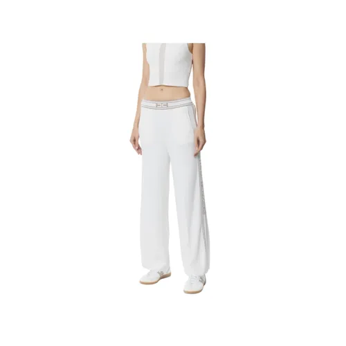 Custom Viscose Pants with Logo Detail - Elisabetta Franchi - Modalova