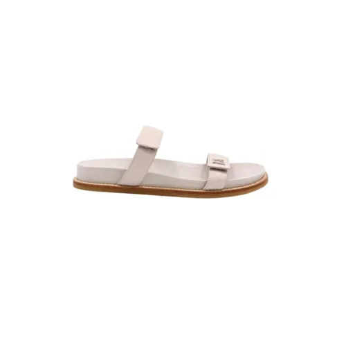 Slides de Cuero con Logo - Emporio Armani - Modalova