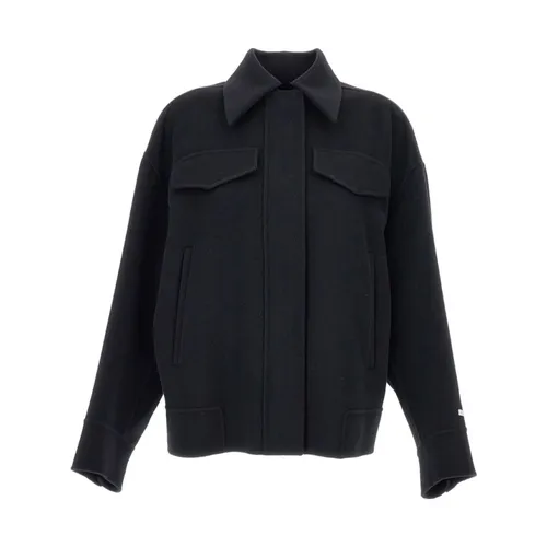 Black Wool Coat with Zip Fastening - Sportmax - Modalova